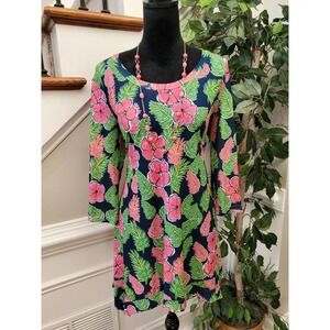 Simply Southern Hawaiian Hibiscus Floral Print Knee Length Tunic Dress Small